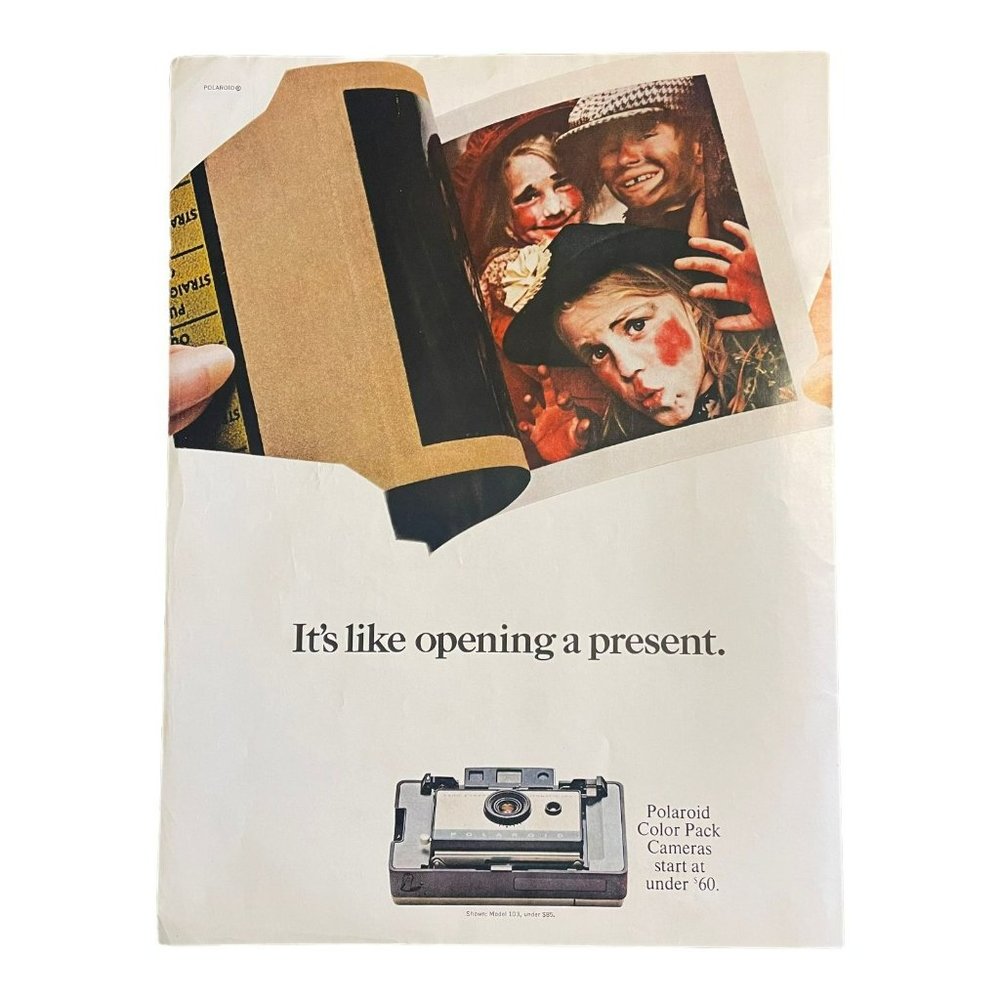 1966 Polaroid Color Pack 125 Film Camera Vintage Print Ad Clown Birthday Present
